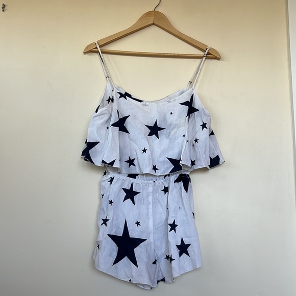Anthropologie Indah Flounce Star Romper Swim Cover Up White Blue Cut Out Sz XS - Picture 6 of 10